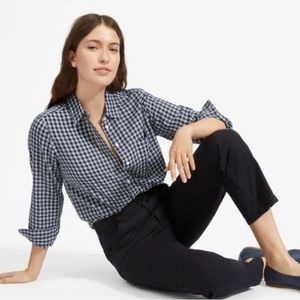 Everlane Navy Blue & White Gingham Plaid The Shrunken Cotton Shirt Size 4 US